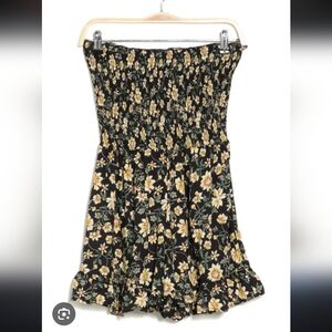Angie Black Yellow Floral Smocked Strapless Short Romper L - NWT